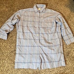 Things Between Womens Blue Plaid Long Sleeve Romper Size L Button Front Pocket